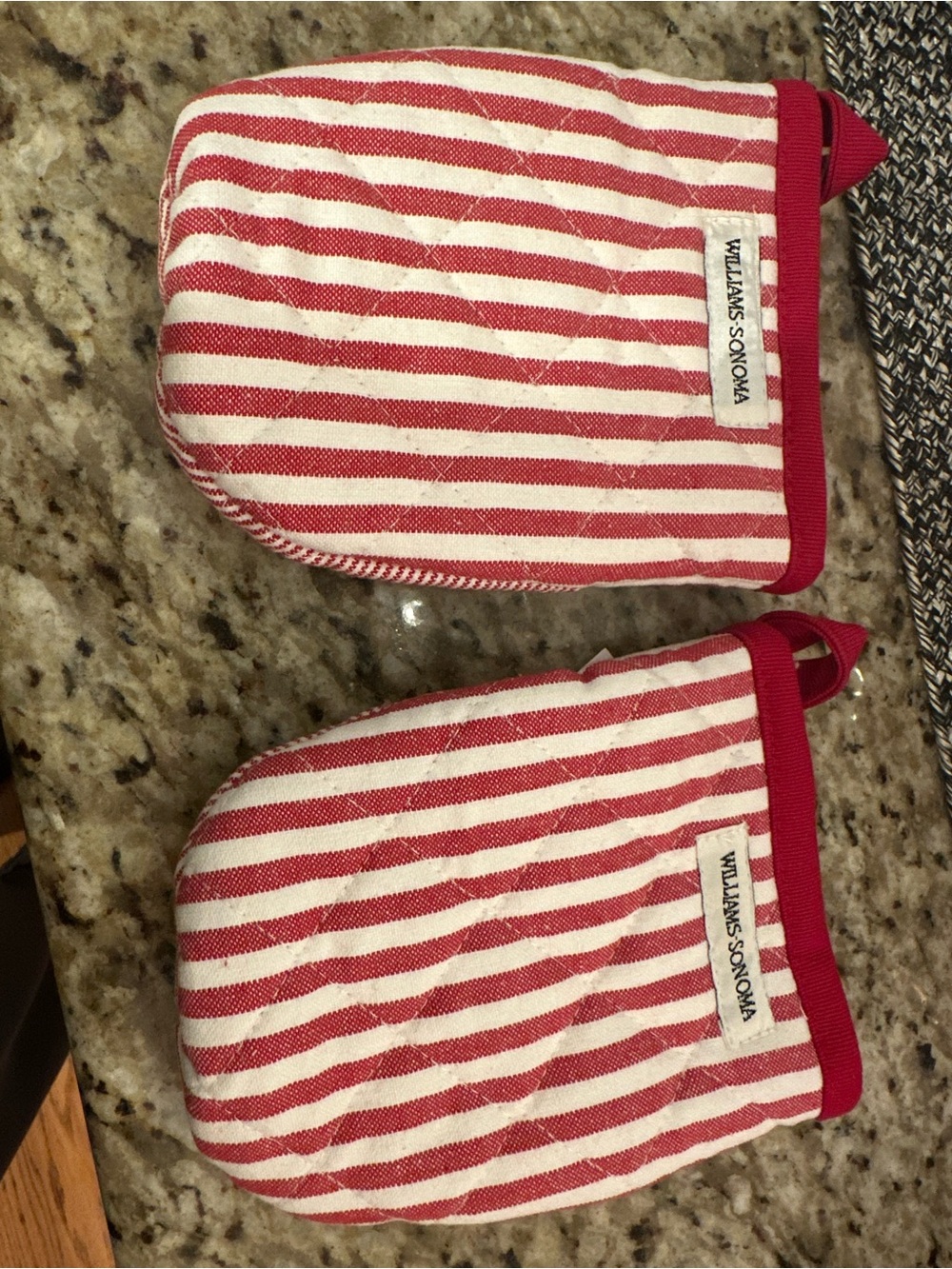 Williams Sonoma NWT Mini Oven Mitt Set of 2 - Classic Red White Strip
